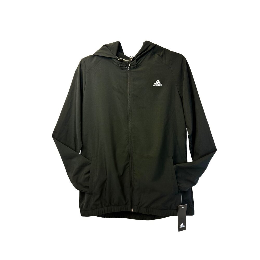 Adidas Black Woven Wind Jacket with Hood | Unisex Golf Jacket | Size M